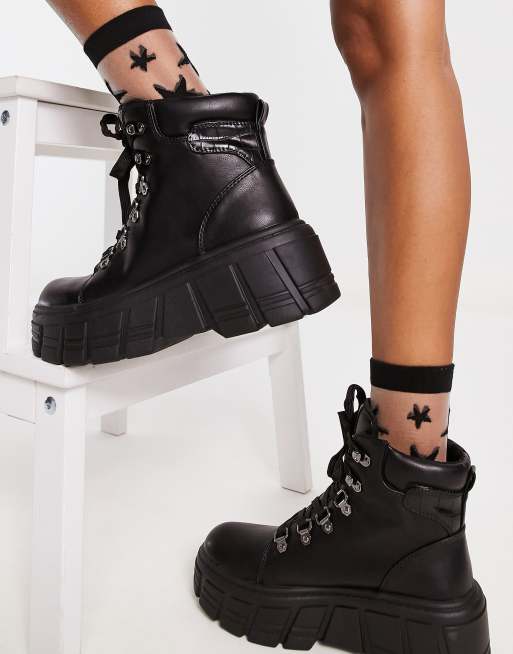 Stradivarius hiking boot in black ASOS