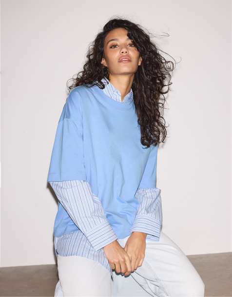 Stradivarius - Himmelblå oversized T-shirt med korte ærmer - view 1