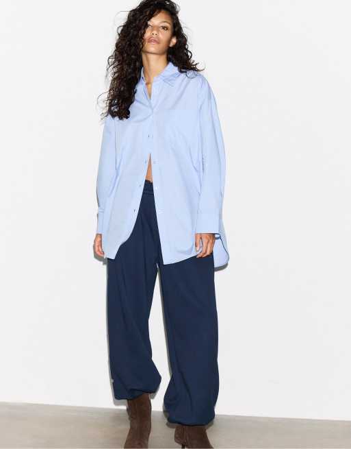 Stradivarius – Himmelsblå skjorta i oversized fit, 3 av 4