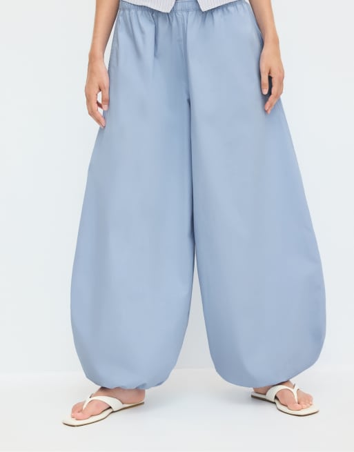Stradivarius – Himmelsblå, vida byxor i poplin, 2 av 7