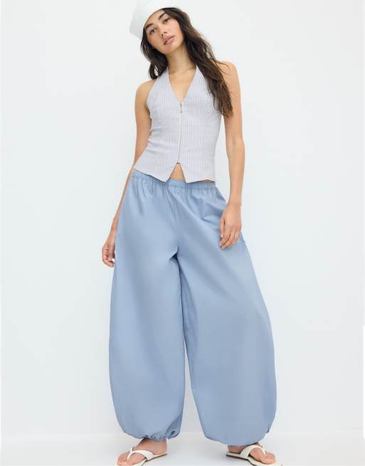 Stradivarius – Himmelsblå, vida byxor i poplin, 5 av 7