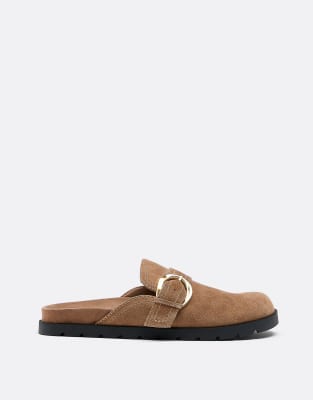 Stradivarius - Hinten offene Clogs aus Leder in Beige-Neutral