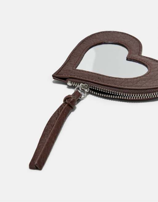 Stradivarius hjerteformet spejl-pungvedhæng nøglekæde i brun, 4 af 4