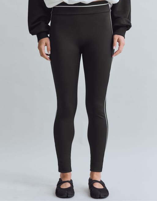 Stradivarius højtaljede leggings med piping i sort, 2 af 7