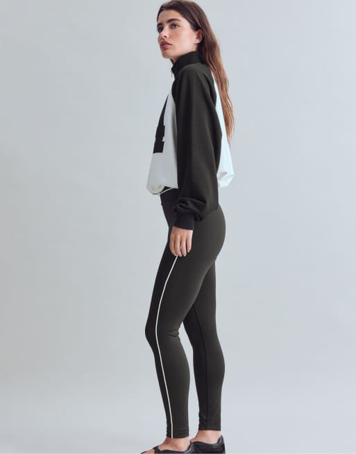 Stradivarius højtaljede leggings med piping i sort, 5 af 7