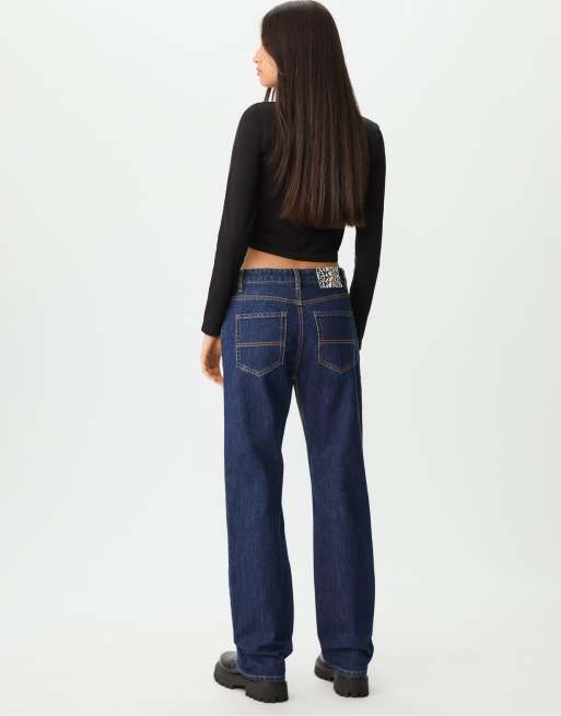 Stradivarius - Højtaljede og komfortable mørkeblå jeans med lige ben, 4 af 4