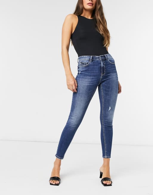 Stradivarius - Højtaljede skinny-jeans i dark wash