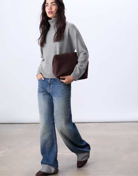 Stradivarius – Hochgeschlossener Basic-Pullover in Dunkelgrau - view 1