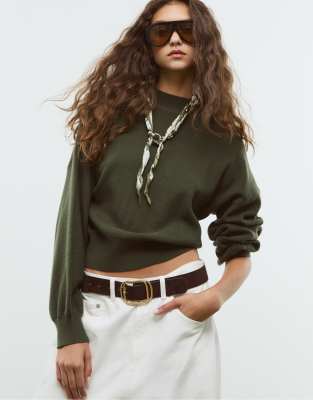 Stradivarius - Hochgeschlossener Strickpullover in Grün