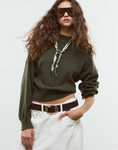 Stradivarius – Hochgeschlossener Strickpullover in Grün - view 1