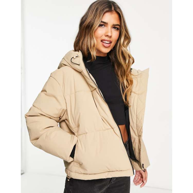 Beige puffer best sale coat with hood