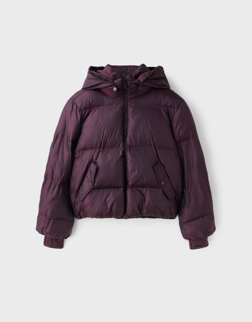 Stradivarius Hooded shiny padded jacket in dark purple, 6 of 7