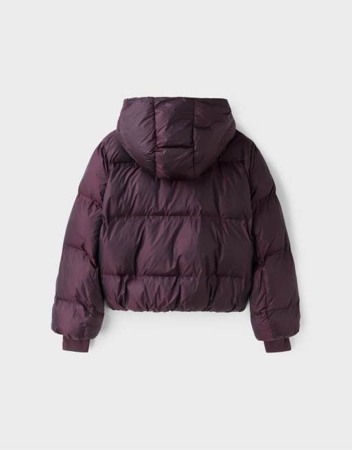 Stradivarius Hooded shiny padded jacket in dark purple, 7 of 7