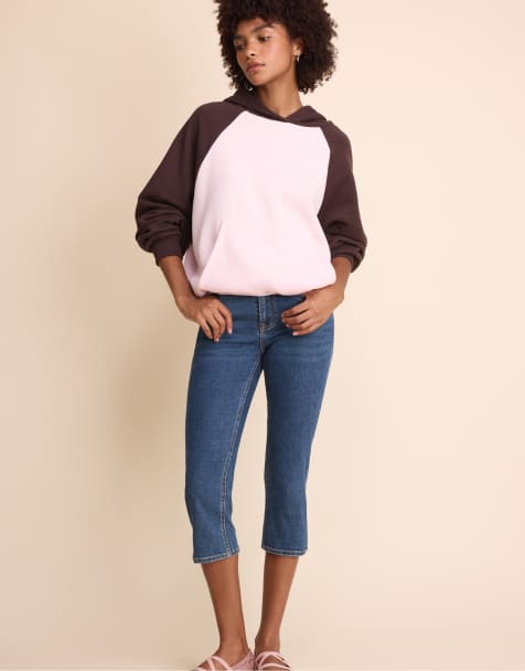Stradivarius hoodie à manches raglan contrastées rose pastel - view 1