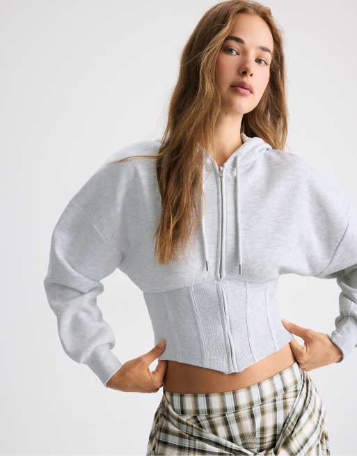 Stradivarius hoodie i corset-stil i gråmeleret, 5 af 7
