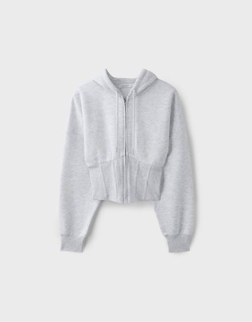 Stradivarius hoodie i korsettstil i grå melange, 6 av 7
