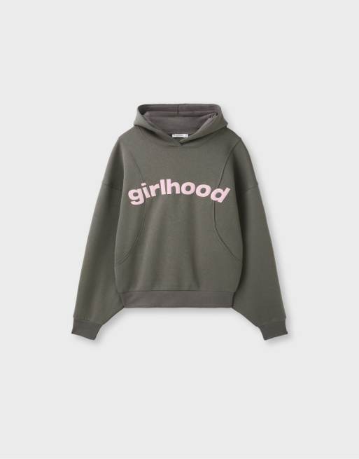 Stradivarius hoodie med tryck i khaki, 6 av 7