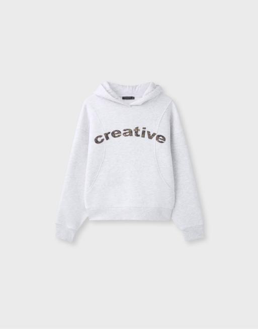 Stradivarius hoodie met print in grijs gemêleerd, 6 van 7