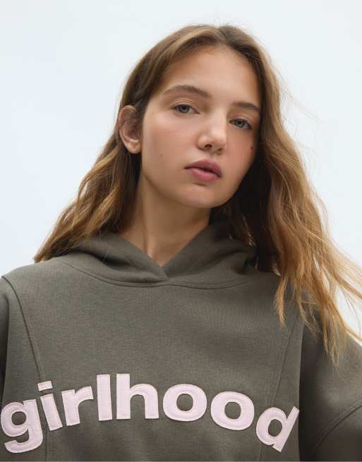 Stradivarius Hoodie mit Print und Schriftzug in Khaki, 4 von 7