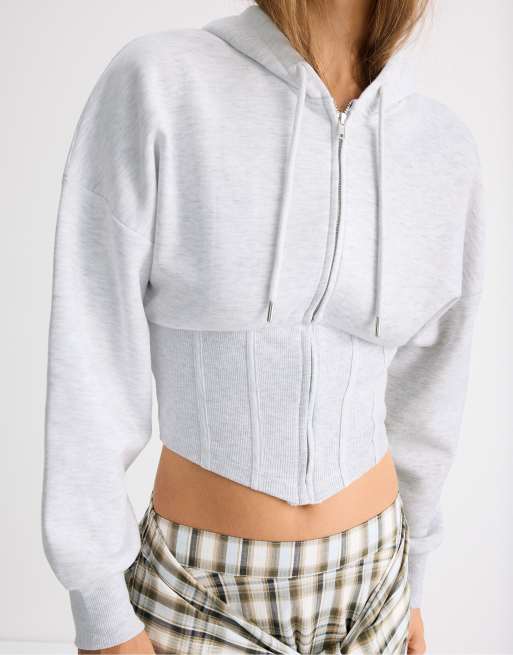 Stradivarius hoodie style corset gris chiné, 4 de 7