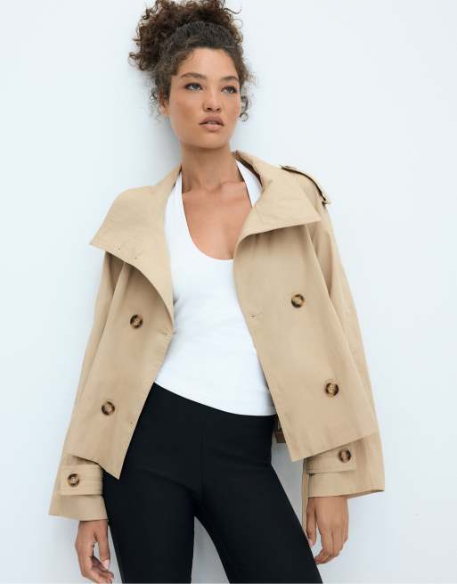 Stradivarius - Hoogsluitende trenchcoat met riem in beige, 2 van 4