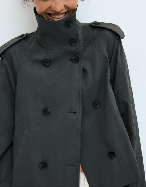 Stradivarius - Hoogsluitende trenchcoat met riem in donkergrijs, 4 van 4