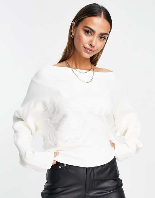 Stradivarius Horizontal Ribbed Knitted Sweater In Ecru Asos