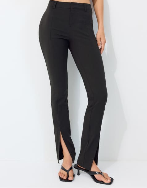 Stradivarius – Hose aus Bengaline in Schwarz mit Saumschlitz - view 1