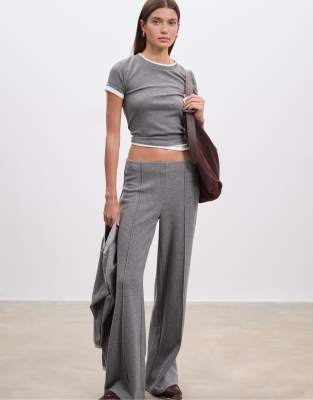 Stradivarius - Hose aus Strickstoff in Dunkelgrau mit Ziernaht
