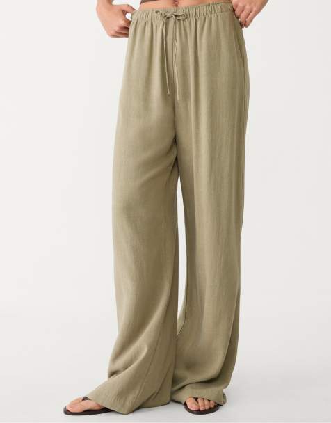 Stradivarius – Hose in Khaki mit Leinenanteil - view 1