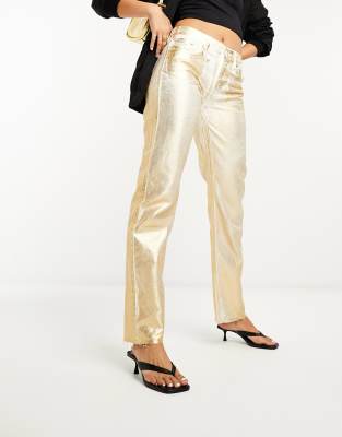 Stradivarius - Hose in Metallic-Gold-Goldfarben