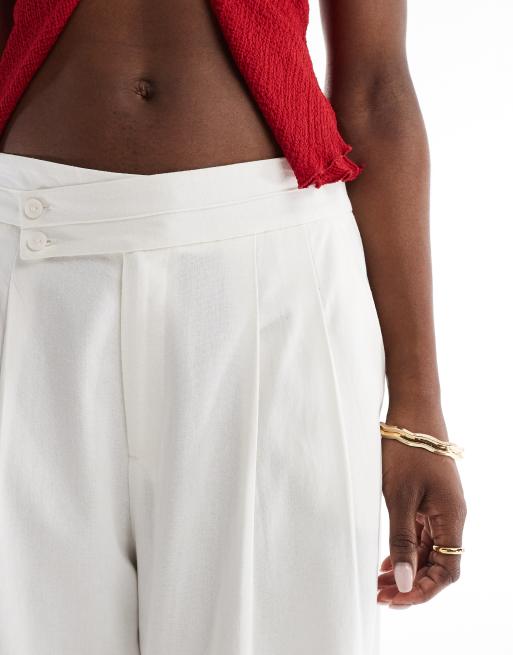 Stradivarius – Hose in Weiß mit überkreuztem Bund