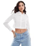 [Stradivarius] Stradivarius hotfix detail cropped shirt in white XL WHITE