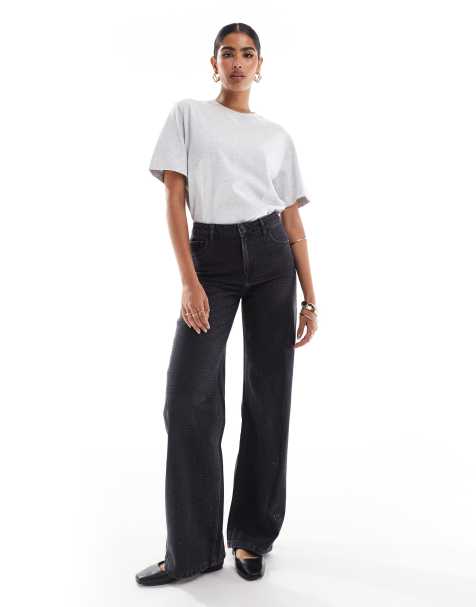 Stradivarius hotfix wide leg jean in black - view 1