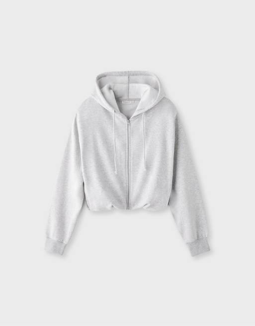 Stradivarius huvtröja med vadderade axlar i gråmelerad, 5 av 6