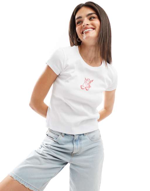 Stradivarius - Hvid baby-t-shirt med Amor-print