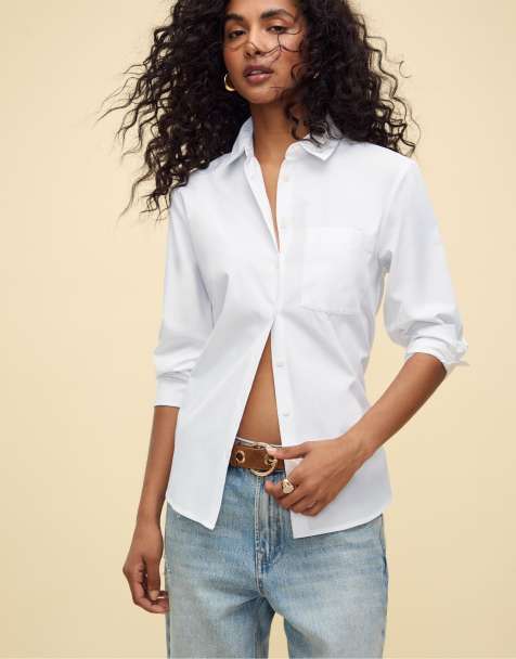 Stradivarius - Hvid basis-skjorte med lomme i poplin - view 1