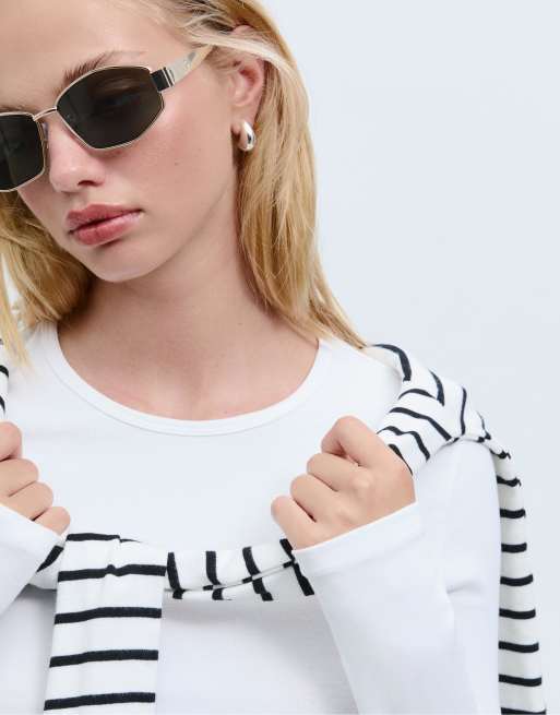 Stradivarius - Hvid og langærmet basis-t-shirt i bomuld, 2 af 4