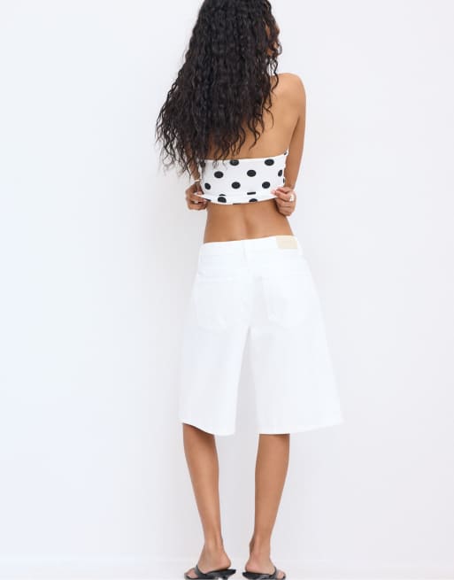 Stradivarius - Hvide baggy bermudashorts i denim, 3 af 4