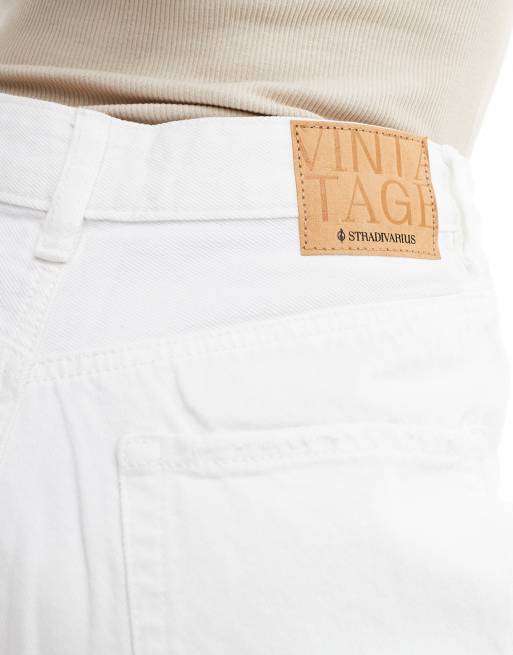 Stradivarius - Hvide longline-denimshorts, 2 af 5