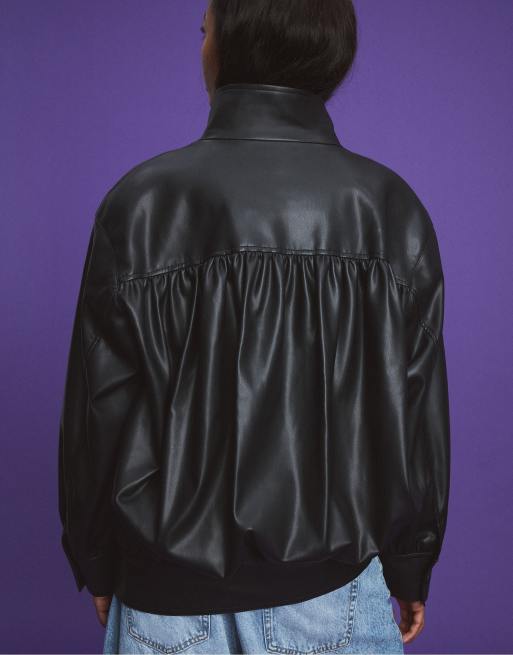 Stradivarius jack met leerlook en gerimpeld in zwart, 3 van 7