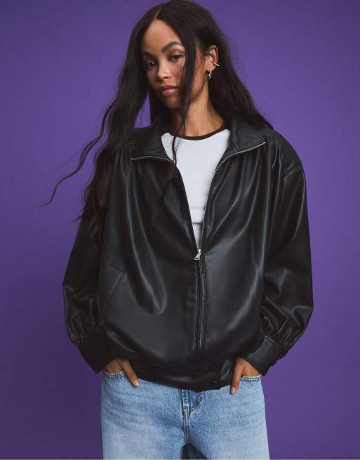 Stradivarius jack met leerlook en gerimpeld in zwart, 5 van 7