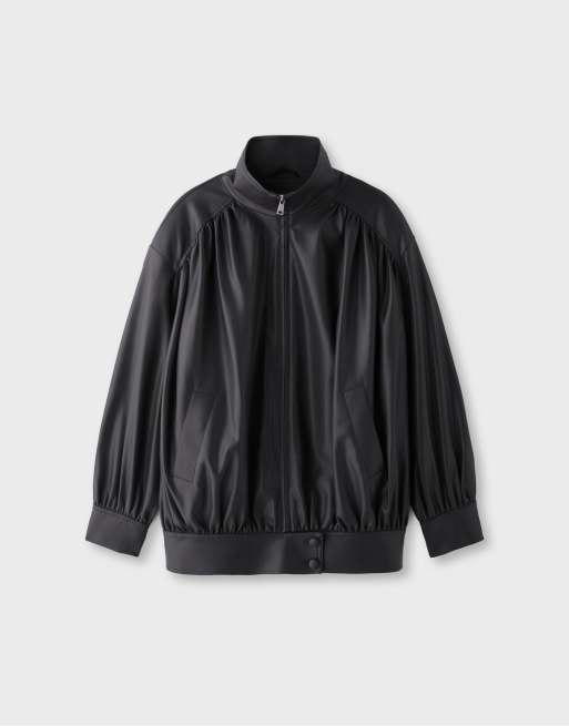 Stradivarius jack met leerlook en gerimpeld in zwart, 6 van 7
