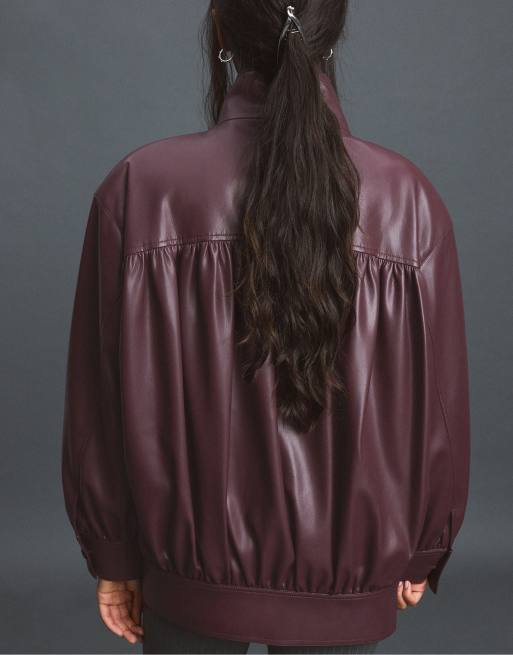 Stradivarius jack met leerlook en gerimpelde schouders in paars, 3 van 7