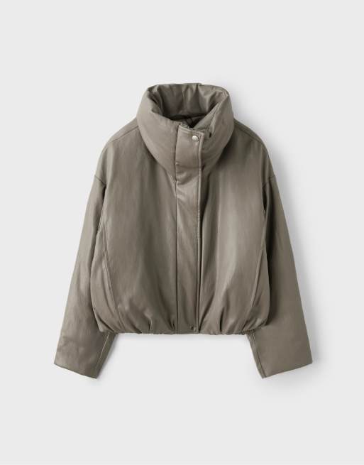 Stradivarius jack met leerlook, hoge hals, gewatteerd in grijs, 5 van 6