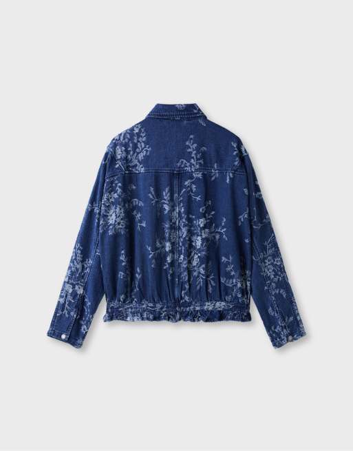 Stradivarius jacka i blommig jacquard i mellanblå denim, 7 av 7