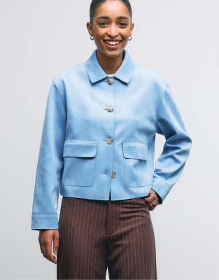 Stradivarius - Jacke aus Wildlederimitat in Himmelblau mit Taschen