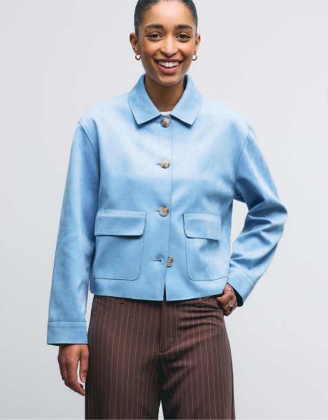 Stradivarius – Jacke aus Wildlederimitat in Himmelblau mit Taschen - view 1