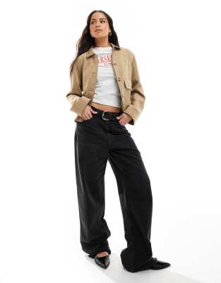 Stradivarius - Jacke aus Wildlederimitat in Sand-Braun