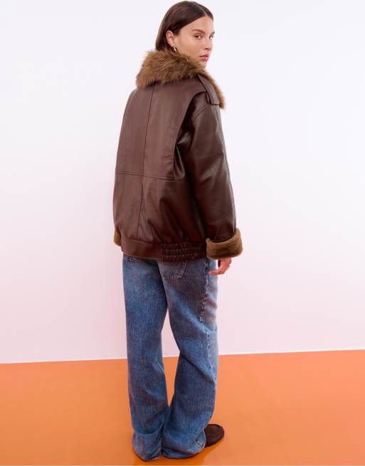 Jacket Stradivarius Jacke Braun Kunstlederjacke Stradivarius